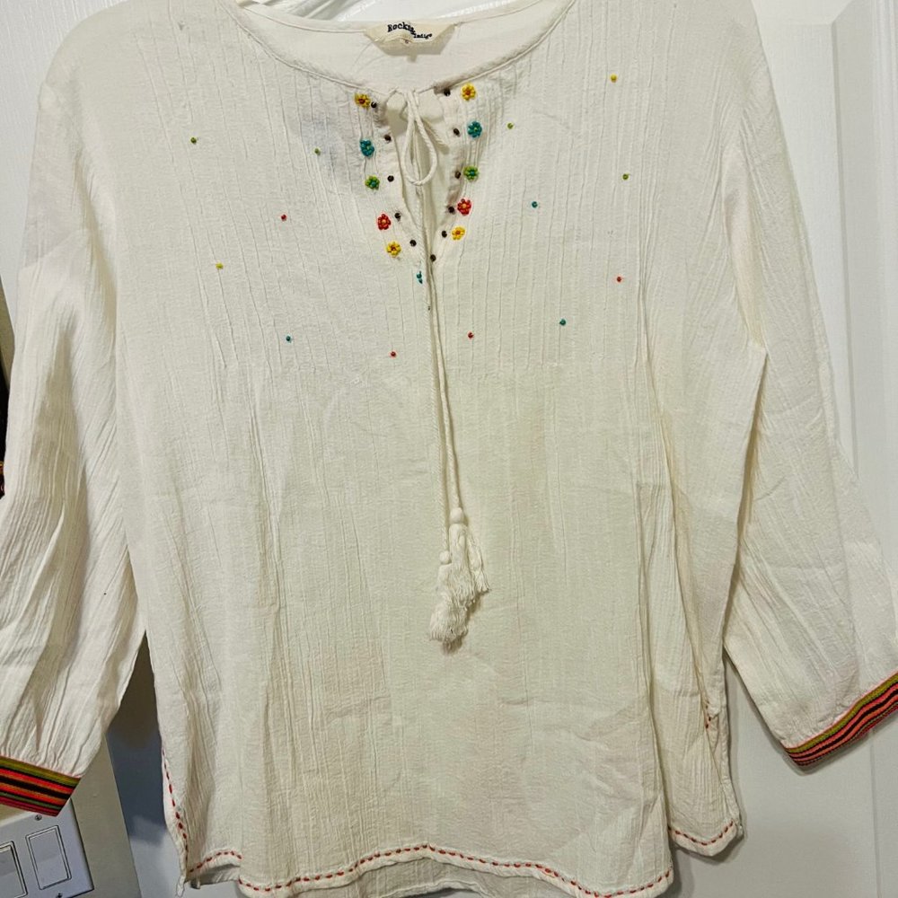 Rocks & Indigo NWT beaded bohemia Cotton top-White Beaded-Spring-Casual-Sun Fun